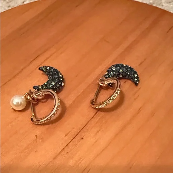 Swarovski Navy and Gold Crescent Earrings - Picture 5 of 10